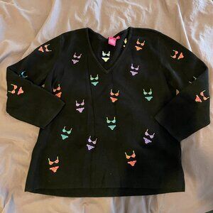 Funky bikini print black v-neck sweater